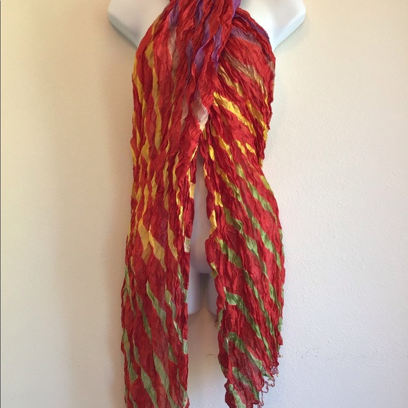 New Red Beach Striped Scarf Wrap Pareo - Picture 1 of 13